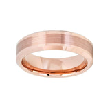 6mm - Rose Gold Tungsten Ring High Polished Beveled Edges Brushed Center,