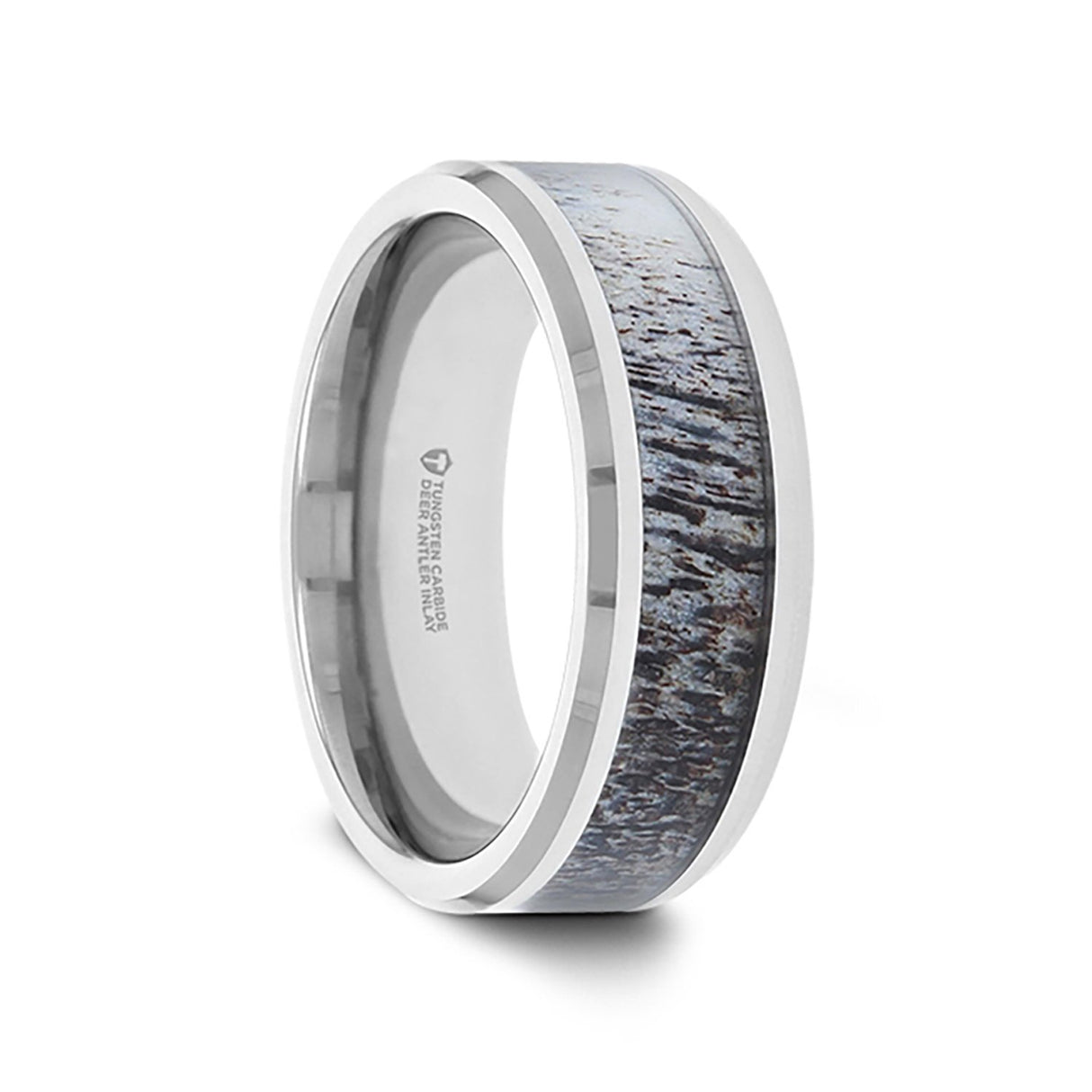 8mm BUCK Polished Beveled Tungsten Carbide Men's Wedding Band with Ombre Antler Inlay