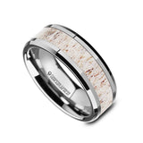 WHITETAIL, Tungsten Wedding Band, Polished Beveled, Off White Antler Inlay - 8mm