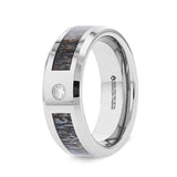 Tungsten Carbide Ombre Antler Inlay Polished Beveled Edges with Diamond Ring 8mm mens