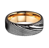 Mens Damascus Steel Wedding Band Gold Interface Comfort Fit, Anniversary Ring, Engagement Ring, - 8mm