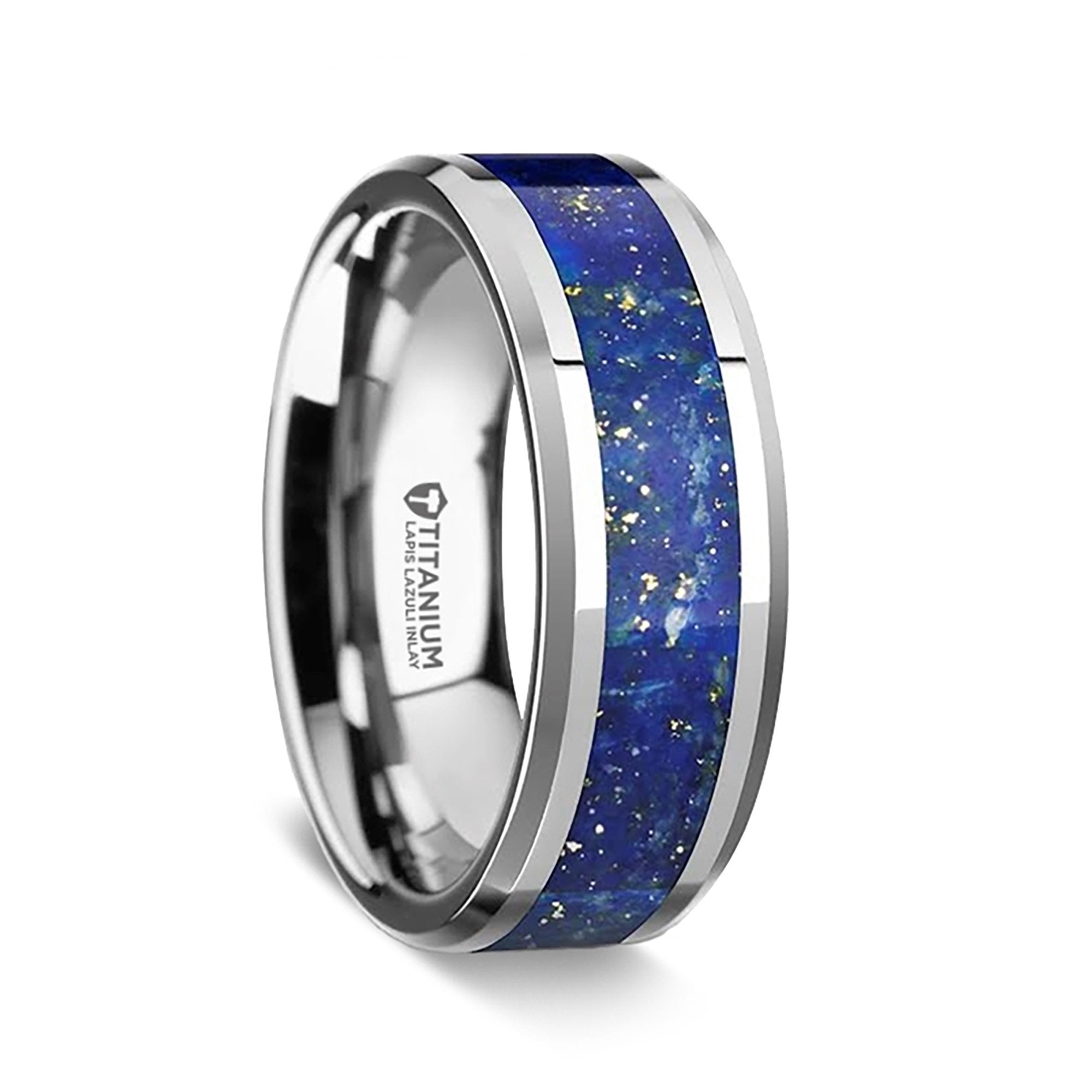 Titanium ring with hot sale blue inlay