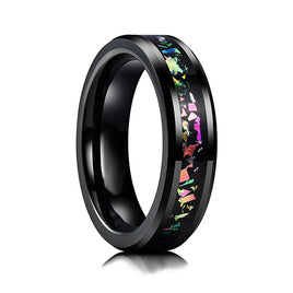 4mm Black Tungsten Carbide Ring Inlaid with Multi Color Fragments