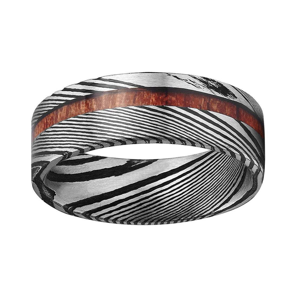 Mens Black Damascus Steel Wedding Band With Ebony Wood Inlay Comfort Fit, Anniversary Ring, Engagement Ring, - 8mm