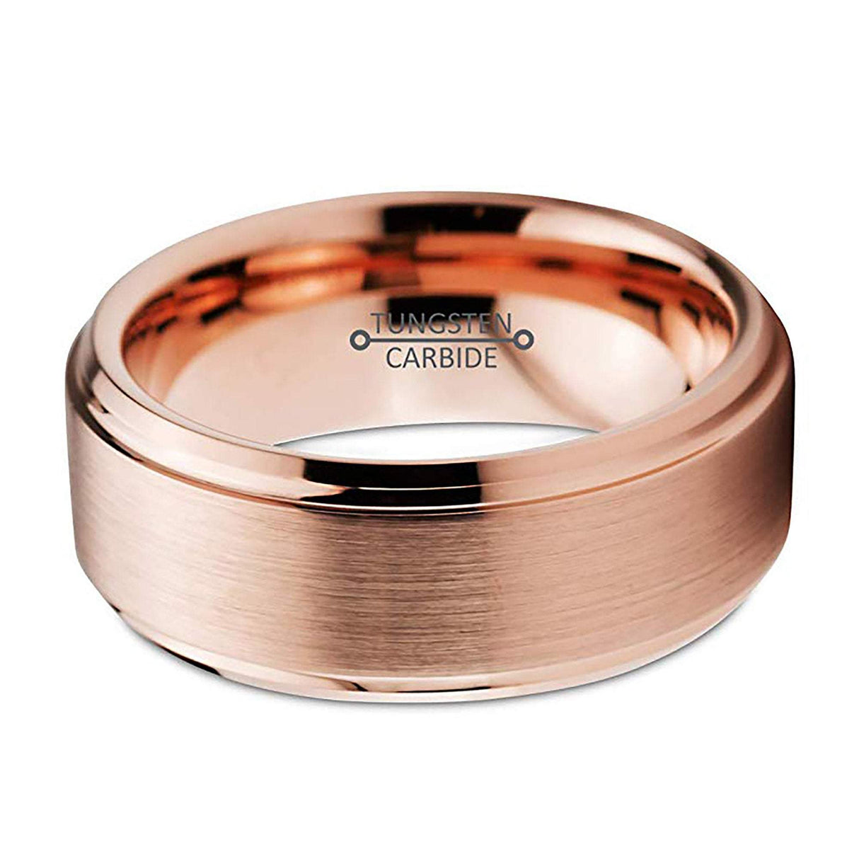 8mm - Rose Gold Tungsten Wedding Band, Polished Edge, Brushed Center Wedding Band,