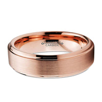 6mm - Rose Gold Tungsten Wedding Band, Polished Edge, Brushed center,