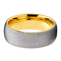 8mm - Tungsten Ring Brushed Silver w/ Yellow Gold Comfort fit band,