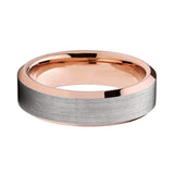 6mm - Tungsten Wedding Band Rose Gold Brushed finish, Rose Gold Beveled Edges