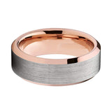 8mm - Tungsten Wedding Band Rose Gold Brushed finish, Rose Gold Beveled Edges,