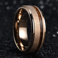 8 mm- Rose Gold Tungsten Carbide wood Ring, Real Koa Wood Inlay Ring