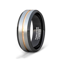 8mm Black Tungsten Carbide Wedding Ring with Rose Gold Groove