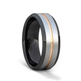 8mm Black Tungsten Carbide Wedding Ring with Rose Gold Groove