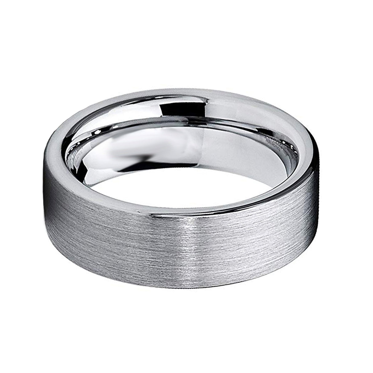 8mm - Silver Tungsten Wedding Ring, Brushed Flat Top Ring,