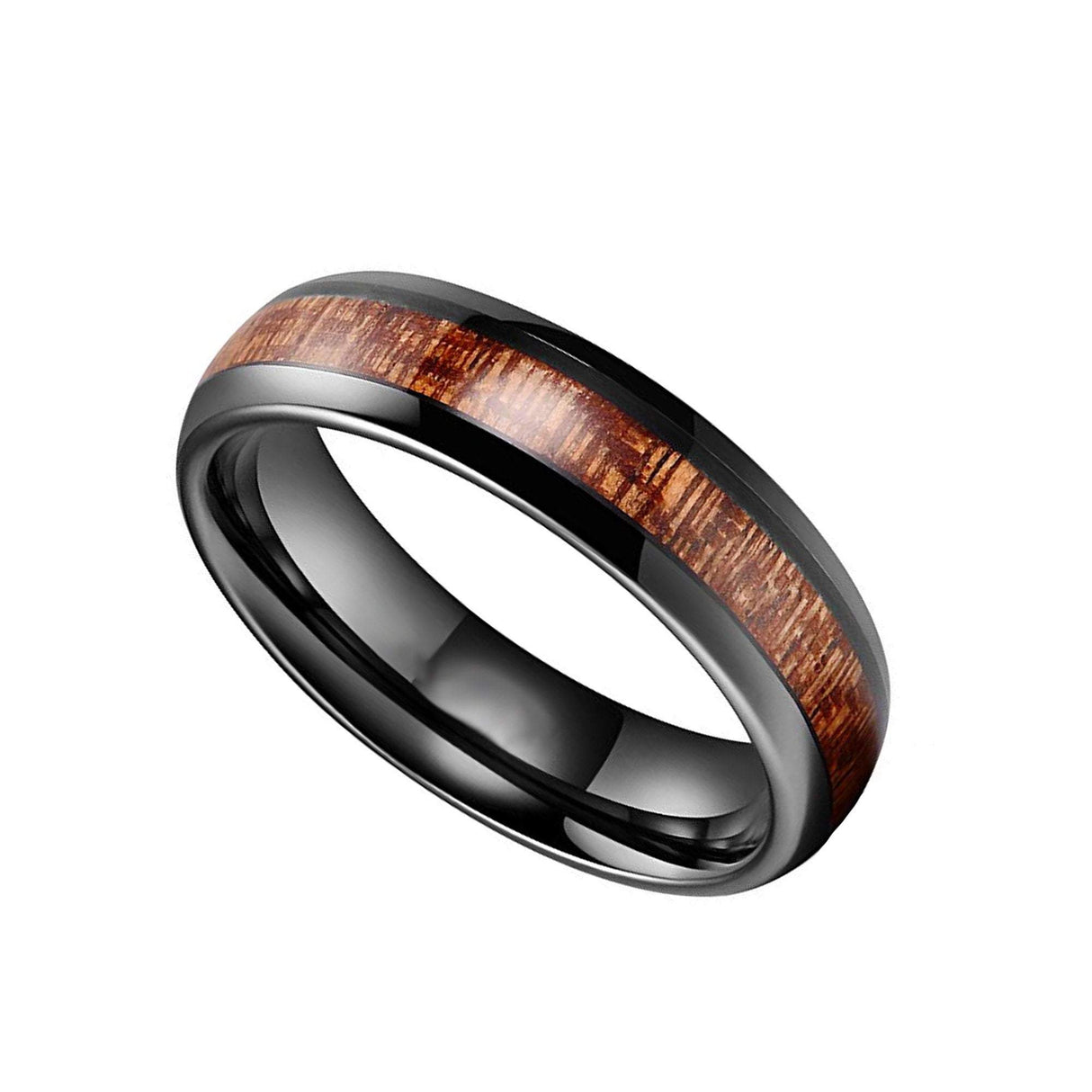 6mm Black Ceramic Wedding Ring with Koa Wood Inlay