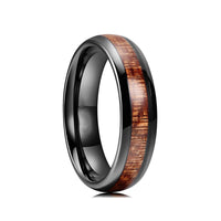 6mm Black Ceramic Wedding Ring with Koa Wood Inlay