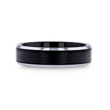 6mm Black Tungsten Carbide Band with Brushed Center Ring