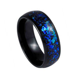 8mm- Tungsten Carbide Ring W/ Blue Synthetic Opal & Abalone Fragments Inlay