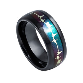 8mm - Tungsten wedding band Multi Color Gradient W/ Heartbeat Inlay Wedding Band