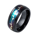 8mm - Tungsten wedding band Multi Color Gradient W/ Heartbeat Inlay Wedding Band