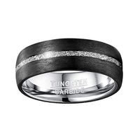 8mm - Tungsten wedding Rings, Dome wedding Band W/ Meteorite Inlay