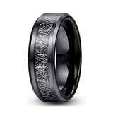 8mm - Tungsten wedding Rings W/ Black Meteorite Inlay Beveled Edges