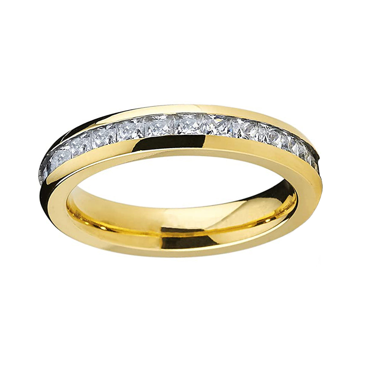 4MM 14k Gold Princess Cut Women's Eternity Titanium Ring Wedding Band with CZ