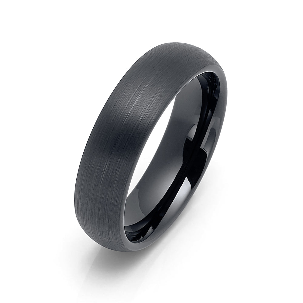 6mm Classic Dome Shape Gunmetal Brushed Tungsten Carbide Wedding Band