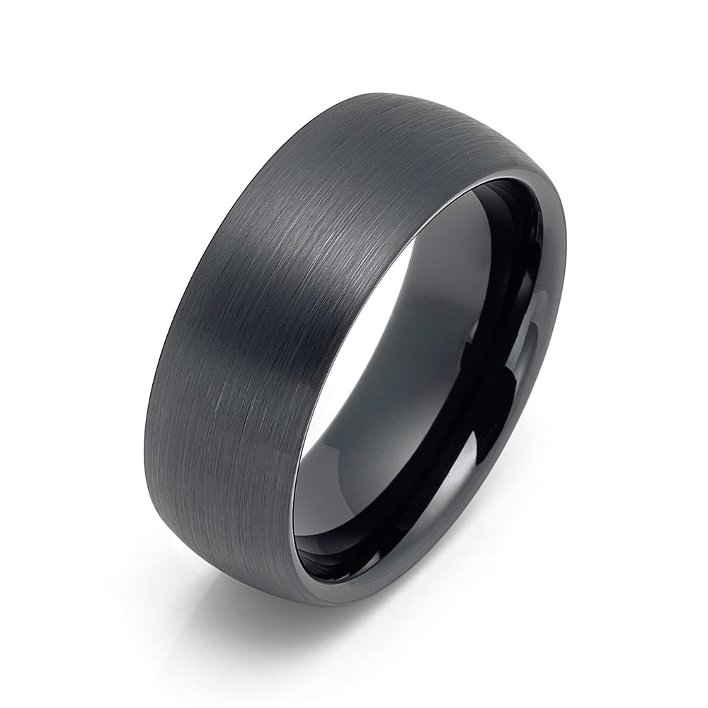 8mm Classic Dome Shape Gunmetal Brushed Tungsten Carbide Wedding Band