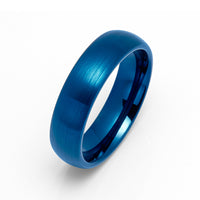 6mm - Blue Tungsten Carbide Wedding Ring, Brushed Dome Ring