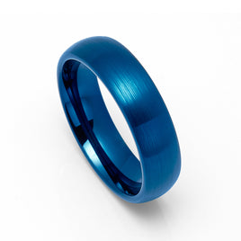 6mm - Blue Tungsten Carbide Wedding Ring, Brushed Dome Ring