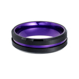 6mm - Black & Purple Tungsten Ring Matte Finish Beveled Edges Wedding Band Purple Inlay