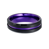 6mm - Black & Purple Tungsten Ring Matte Finish Beveled Edges Wedding Band Purple Inlay