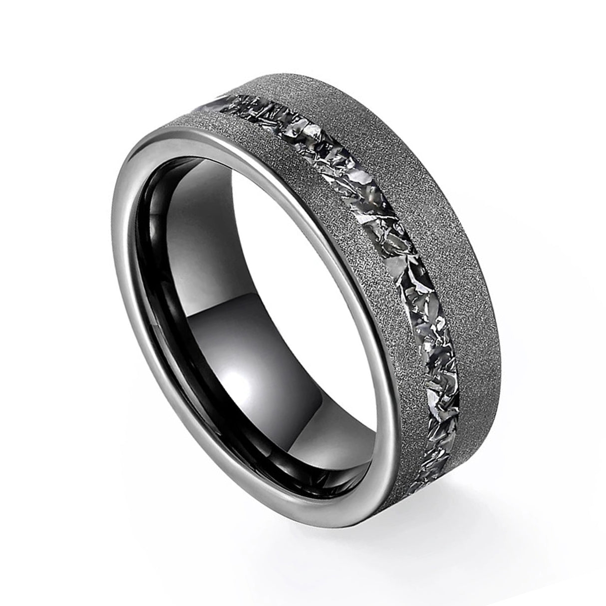 8mm - Gunmetal Tungsten Ring, Black Meteorite Sandblasted Finish