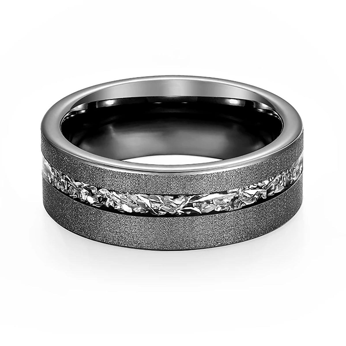 8mm - Gunmetal Tungsten Ring, Black Meteorite Sandblasted Finish