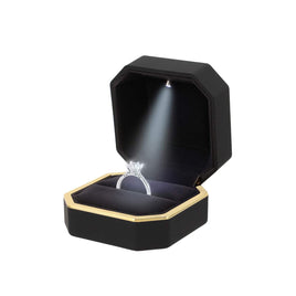 LED Light Ring Box Engagement Ring Case Velvet Jewelry Gift Box Case Ring Holder Black