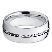 Silver Tungsten Carbide Wedding Band Braided Silver Insert, Tungsten wedding ring 8mm