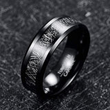 8mm - Tungsten wedding Rings W/ Black Meteorite Inlay Beveled Edges