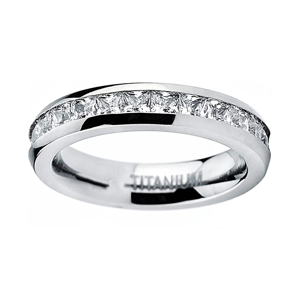 4MM 14k White Gold Princess Cut Women's Eternity Titanium Ring Wedding Band with CZ