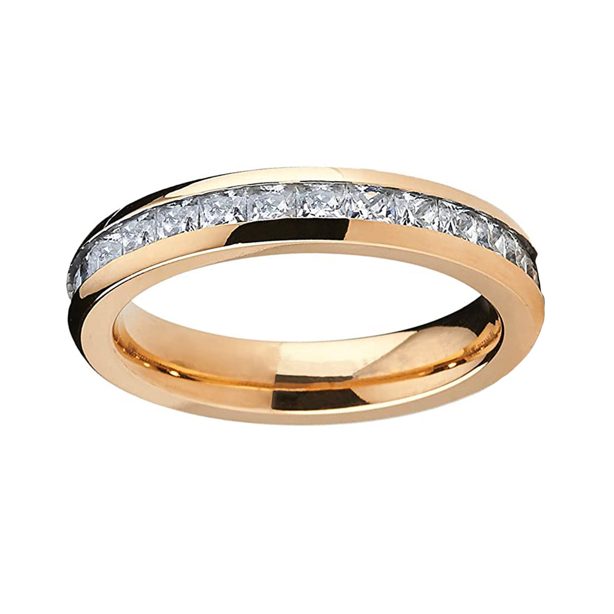 4MM Rose Gold Princess Cut Women's Eternity Titanium Ring Wedding Band with CZ