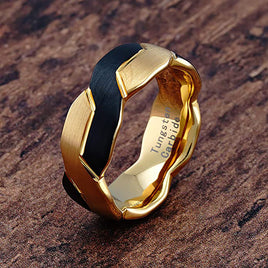 Tungsten Black and Gold Infinity Knot Ring, Tungsten Rings for Men Wedding Band