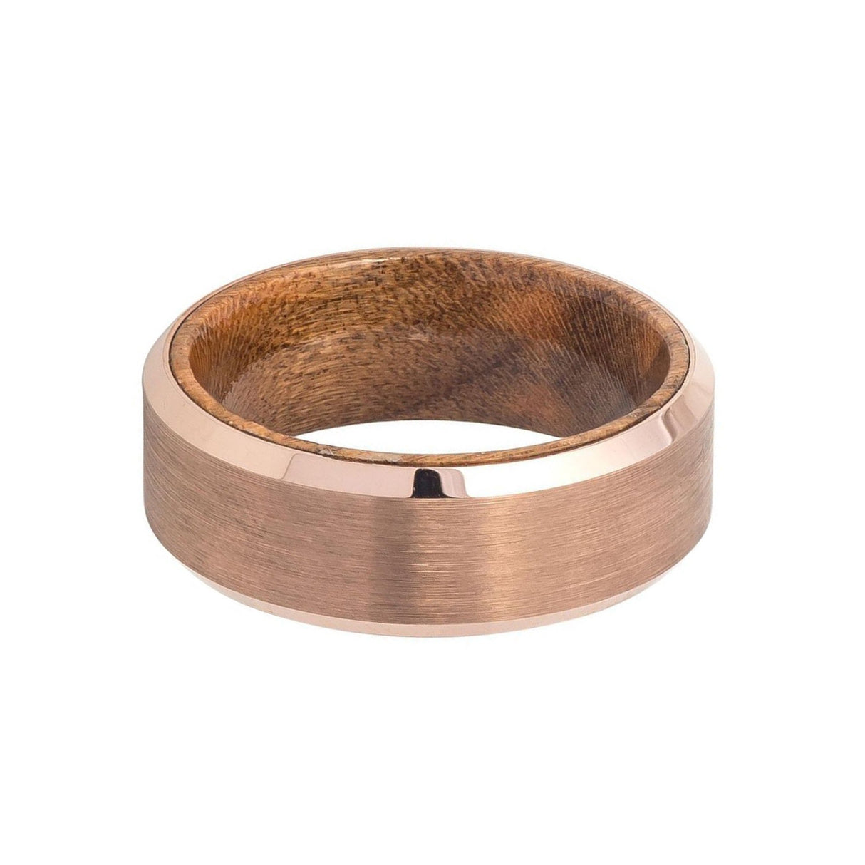 8mm - Rose Gold Tungsten Wedding Ring with Mahogany Wood Inlay - Tungsten Ring