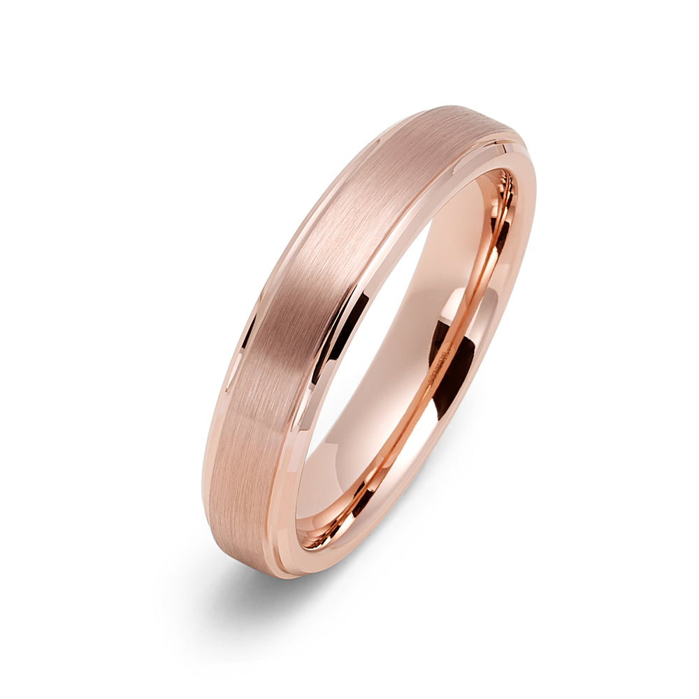 4mm - Rose Gold Tungsten Wedding Band Women, Brushed finish Stepped Edges,