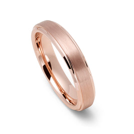4mm - Rose Gold Tungsten Wedding Band Women, Brushed finish Stepped Edges,